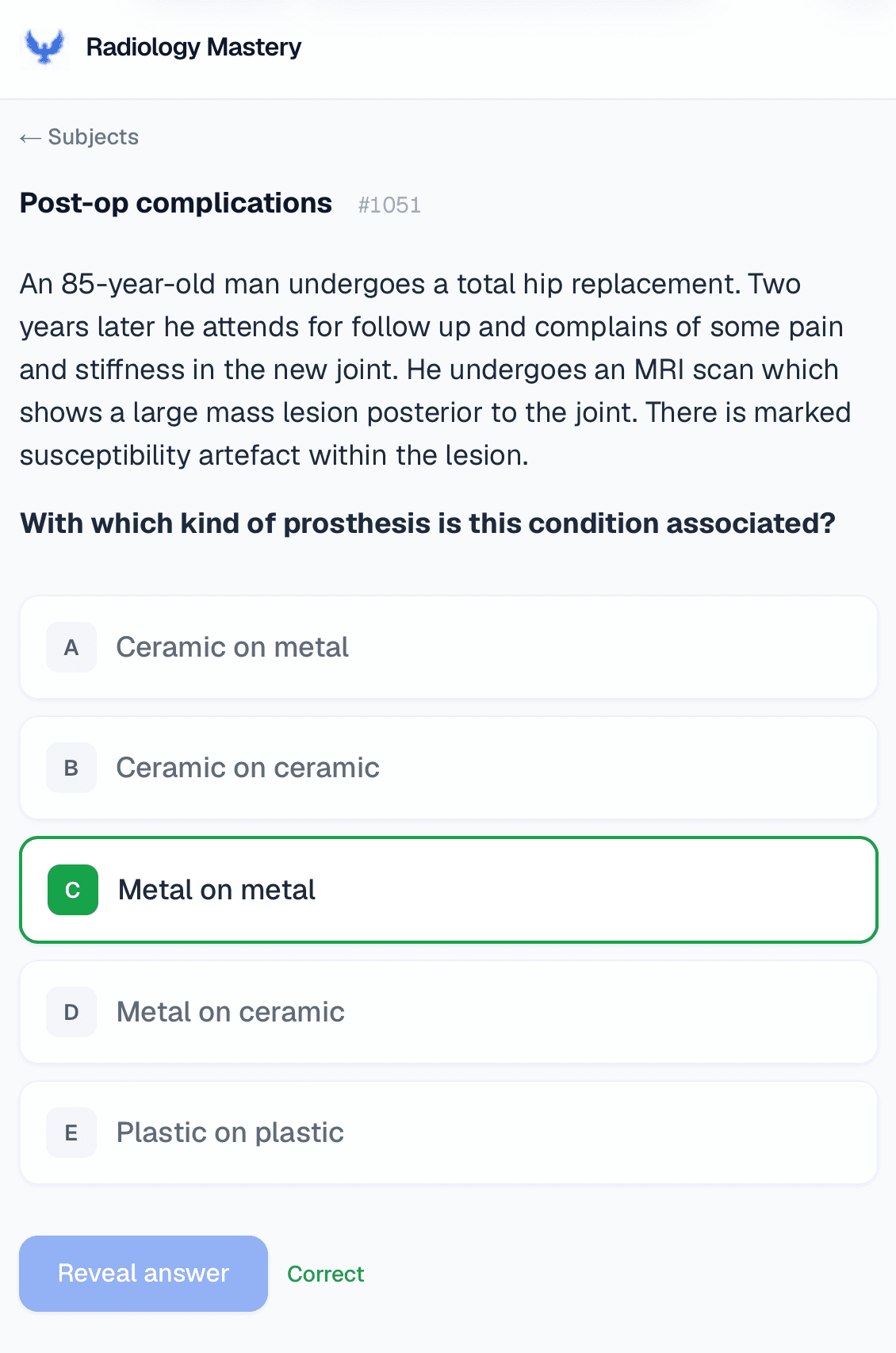 FRCR 2A SBA question with clinical vignette and options